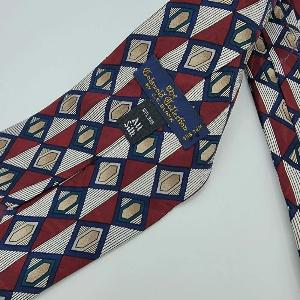 Golswold Collection Geometric men's Necktie Silk Silver, red size 57 x 4